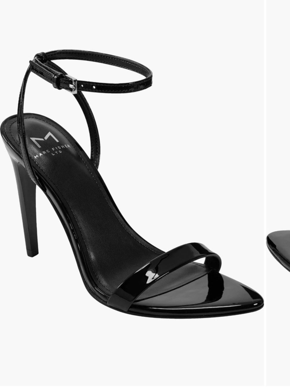 Marc Fisher Black Patent Ankle-Strap Stiletto Sandals